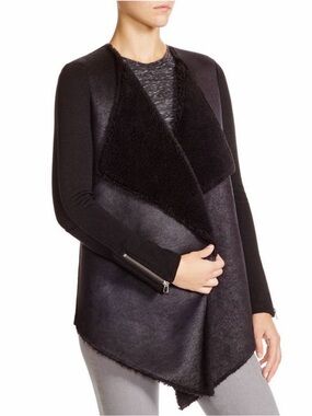 Velvet by Graham & Spencer Black Drape Faux Shearling Knit Open Front Jacket M